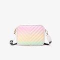 Pink and yellow gradient crossbody camera bag with V-shaped quilting and wide strap - Rainbow Gradient (Pink)