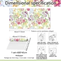 Detail of floral wallpaper showing 600x45cm dimensions and installation instructions - No Glue Style (45x300cm)