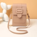 Minimalist apricot leather crossbody phone bag with square buckle and textured finish - Apricot