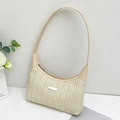 Chic woven underarm bag in beige and brown with refined V-pattern straw texture - Apricot