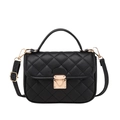 Classic black quilted crossbody bag for women with gold clasp and top handle - Black