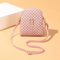 Pink mini crossbody phone bag featuring a circular print and gold-tone zipper details - Pink
