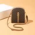 Small crossbody phone bag with vintage brown floral print and triple zip compartments - Apricot