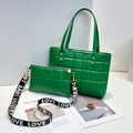 Green quilted tote bag set with wide LOVE strap and matching small crossbody pouch - Tote Bag And Crossbody Bag / Green
