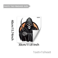 Detail view of Halloween grim reaper window decal with dimensions 40x30cm for home decor - Grim Reaper With Scythe Orange Ring Illustration (D18805) / 1 Piece/Pack (40x30cm)