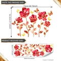 Floral wall stickers with red flowers and butterflies in finished and layout sizes - Red Gold Gradient Flower Butterfly (TJ035)