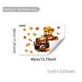 Detailed dimensions of cartoon bear on orange tractor window sticker with maple leaves - Bear Driving Tractor Style (D18764)