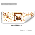 Detailed sheet size of autumn window sticker with teddy bears and maple leaves 30x90cm - Teddy Bear on Swing Style (D18766)