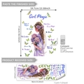 Detail of girl with purple flowers and butterflies wall decal with 30x90cm sheet size - Girl Holding Flowers Style (TJ015) / Single Sheet