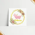 Sticker mural de salle de bain autocollant avec hippopotame rose et motifs floraux - 30x30cm / Bathroom Style Hippopotame Rose Baignoire (TJ7531)
