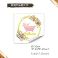 Adesivo murale bagno autoadesivo con ippopotamo rosa, fiori e cornice dorata - 30x30cm / Bagno Stile Ippopotamo Rosa Vasca (TJ7531)
