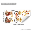 Autumn themed static window clings featuring cartoon cats, bicycles, and maple leaves - Cat and Bicycle Style (D18771)
