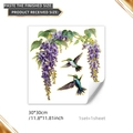 Adesivo murale con glicine viola e colibrì con eleganti dettagli in lamina d'oro - Glicine Viola e Colibrì (TJ7012)
