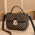 Classic black and brown clover pattern quilted small square crossbody bag for women - Black Printed