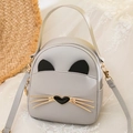 Mini gray cartoon cat backpack for girls in PU leather with heart-shaped nose and gold hardware - Light Gray