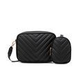 Ensemble sac photo matelassé noir avec petit porte-monnaie et détails dorés chic - Noir
