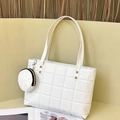 White quilted tote bag for women with gold studs and matching round coin purse - White
