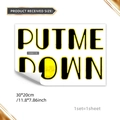 Détail de l'autocollant de toilette étanche avec slogan Put Me Down et dimensions - Style PUT ME DOWN (TJ7017)