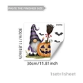 Halloween gnome and pumpkin wall sticker sheet showing 30x30cm dimensions and details - Purple Gnome Pumpkin Style (D18704)