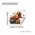 Détail de stickers citrouille Halloween montrant la taille 30x30cm et le bord auto-adhésif - 30x30cm / Style Bouquet de Fleurs Citrouille Chauve-souris (M18809)