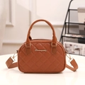 Caramel quilted shell bag with gold Sunnycity logo and wide shoulder strap - Brown