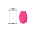 Roze make-up spons met platte rand en transparante koker met zilverkleurig deksel - Cilinderset Geometrische Snijstijl / Rozerood