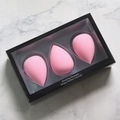 Set of 3 pink teardrop blending sponges in a black gift box on a marble background - Pink