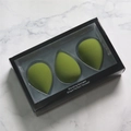 3-pack olive green teardrop makeup sponge set in black window gift box packaging - Matcha Green