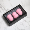 Three-piece pink makeup sponge set with water-drop and gourd shapes in black window box - Pink