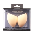 Detail view of two skin-tone teardrop makeup sponges in clear packaging box - Butterfly Shape / Nude