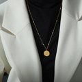 Gold coin pendant necklace with oval beads and embossed portrait on stainless steel - Gold (50+5cm)