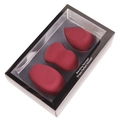 Set of 3 wine red makeup sponges in waterdrop and teardrop shapes in a windowed box - Gourd And Teardrop And Slant Cut Shapes / Burgundy