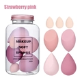 Set de 7 éponges de maquillage rose fraise en flacon transparent avec formes variées et biseautées - Emballage en bouteille à la dérive / Rose Fraise