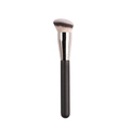Macro shot of angled makeup brush bristles with silver ferrule and black matte handle - 170 Angled Foundation Brush
