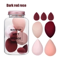 Set de 7 éponges maquillage dégradé rouge foncé et rose avec pot de rangement - Emballage en bouteille à la dérive / Rose Rouge Foncé