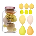 7-piece makeup sponge set with pink jar including waterdrop and teardrop blenders - Mango Yellow