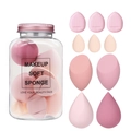 Set of pink makeup sponges in various shapes and sizes with a clear storage jar - Strawberry Pink