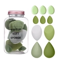 10-piece multi-shape green makeup sponge set in transparent drift bottle packaging - Avocado Green