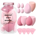 Set de 14 éponges de maquillage en pot avec divers mélangeurs cosmétiques roses - Rose