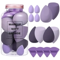 Lot de 14 éponges de maquillage violettes aux formes variées avec flacon de rangement - Violet