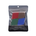 Set of four colorful diamond-shaped makeup sponges in a clear Alylan brand pouch - Dark Color Set (AL021)