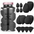 Black makeup sponge set with various sizes in a clear jar with pink lid - Black