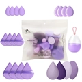 Purple makeup sponge set with teardrop blenders, powder puffs, and storage case - Purple Series