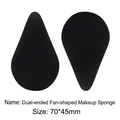 Close-up of black dual-ended fan-shaped makeup sponges measuring 70x45mm for precision makeup - Double-headed Fan Shape Bulk / Black
