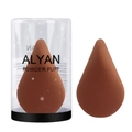 Detail of brown teardrop makeup sponge with cylindrical packaging and fine texture - Snowflake Cylinder Case / Double-headed Fan Shape / Brown