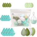 Green and white makeup sponge set including beauty blenders and finger puffs in a clear egg case - Matcha Series