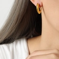 Golden C-shaped titanium earrings with scale texture for a minimalist luxury style - Mesh Gold Color