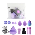 Vue macro d'un ensemble de 16 éponges de maquillage violettes avec pinceaux et miroir - Ensemble Avec Miroir (Éponge Violette/Brosse Cils/Miroir) / Violet