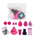 Set professionnel de 16 éponges et pinceaux de maquillage rose avec miroir inclus - Ensemble Avec Miroir (Éponge Rouge Rose/Brosse Cils/Miroir) / Rose rouge