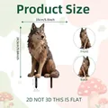 Size guide for a 2D flat wolf garden stake ornament with front and back view details - Sitting Wolf Shape (DC10051)